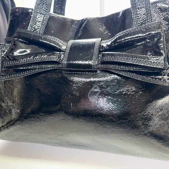 Kate Spade New York Black Patent Leather Bow Tote Shoulder Bag - Picture 2 of 10